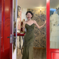 Vintage Olive Green Mermaid Spaghetti Strap Exquisite Beaded Chiffon Prom Dress 22th Birthday Dress SH4407
