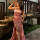 Beautiful Pink Off Shoulder Slit Long Prom Dress Evening Dress SH1511