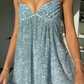 Gentle Pink A Line Spaghetti Strap Sequin Tulle Long Prom Dress Evening Dress Formal Dress SH3656