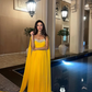 Yellow A Line Spaghetti Straps Rhinestone Chiffon Long Prom Dress Evening Dress SH4266