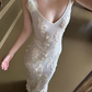 Stunning White Sheath Straps Floral Sequin Long Prom Dress SH5160
