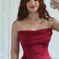 Elegant Burgundy A Line Spaghetti Strap Satin Slit Long Prom Dress Evening Dress SH7307