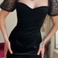 Vintage Sheath Puff Sleeve Black Velvet Knee Length Prom Dress Evening Dress SH6078