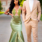 Charming Green Appliques Mermaid Prom Dress  Sweep Train Evening Dress SH709