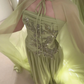 Fresh Green A Line Strapless Beaded Chiffon Long Prom Dress Wedding Guest Dress SH7713