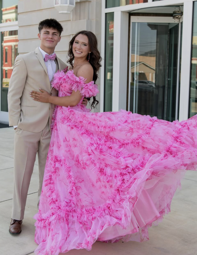 Sweety Pink Print Floral A Line Off the Shoulder Tulle Prom Dress Date Dress SH6501