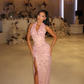 Charming Rhinestone Sheath Halter Pink Tulle Prom Dress Evening Dress SH6547