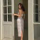 Vintage Sheath Spaghetti Strap Pink Print Floral Satin Prom Dress Evening Dress SH4252