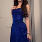 Royal Blue A Line Spaghetti Strap Sequin Prom Dress Evening Dress with Slit SH4347