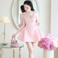 Pink A Line Strap Rhinestone Satin Short Homecoming Dress SH4783