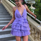 Elegant Purple Pleated V-Neck Homecoming Dress SH1420