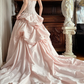 Vintage Pink A Line Straps Beaded Satin Long Sweep Prom Dress Evening Dress SH5660