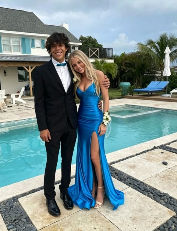 Blue Elegant Mermaid Slit Prom Dress Long Evening Dress SH1070