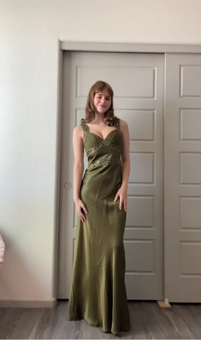 Elegant Sheath Olive Green Prom Dresses Long Formal Evening Dress SH1185
