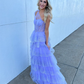 Fairy A Line One Shoulder Layered Sequin Purple Tulle Prom Dress Evening Dress SH6769