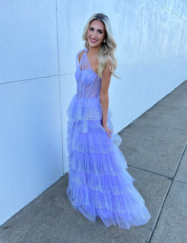 Fairy A Line One Shoulder Layered Sequin Purple Tulle Prom Dress Evening Dress SH6769