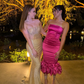 Cute Sheath Strapless Hot Pink Satin Prom Dress Graduation Prom Dress SH2472