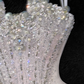 Pink Bow A Line Strapless Silver Sequin Beaded Tulle Homecoming Dress Party Dress SH3418