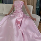 Sweet Pink Mermaid Strapless 3D Floral Satin Prom Dress Evening Dress SH1902