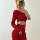 Red Sheath One Sleeve Sequin Short Prom Dress Homecoming Dress Outfits SH6858