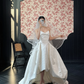 Simple Ball Gown Strapless White Satin Long Wedding Dress SH4754