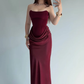 Elegant Sheath Strapless Burgundy Satin Long Prom Dress Evening Dress SH7296