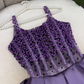Purple A Line Spaghetti Strap Beaded Pearls Satin Long Prom Dress Evening Dress SH2265