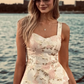 Two Piece A Line Straps Pink Print Floral Satin Prom Dress Evening Dress SH6355