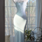 Gentle Cool Baby Blue Sheath Beaded Chiffon Long Graduation Prom Dress SH5343