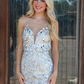 White Sheath Spaghetti Straps Sequin Short Homecoming Dress SH6800