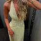 Light Yellow Tassel Exquisite Beaded A Line V Neck Backless Long Prom Dress SH5357