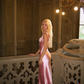 Pink Elegant A Line Spaghetti Strap Lace Satin Long Prom Dress 18th Birthday Dress SH4514