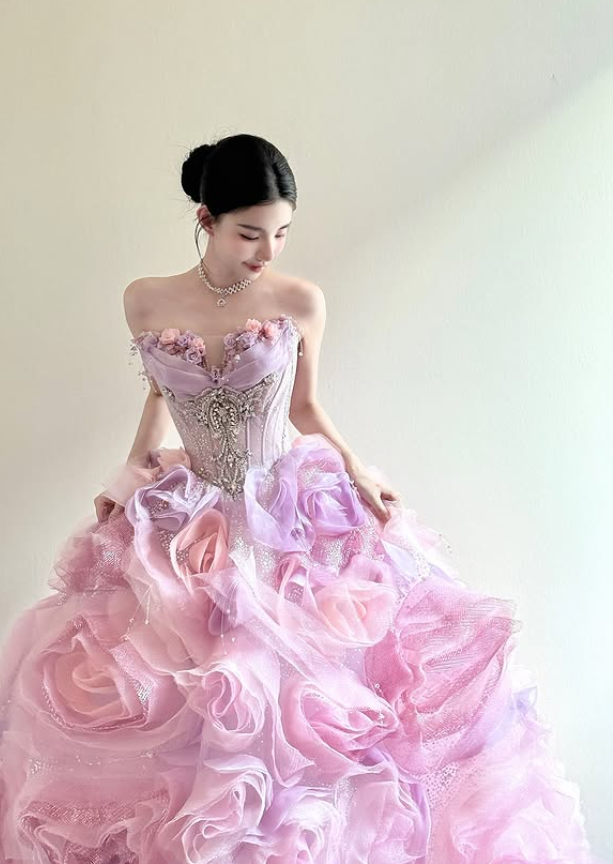 Princess Purple Ball Gown Off the Shoulder Floral Tulle Long Sweep Prom Dress 16th Birthday Dress SH4649
