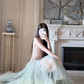 Stunning A Line Spaghetti Strap Brown Lace Green Tulle Prom Dress Evening Dress SH3012