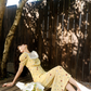 Cute A Line Puff Print Floral Lace Yellow Chiffon Summer Dress Party Dress Outfits SH4175