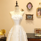 Elegant A Line Strapless Floral Ivory Satin Prom Dress Wedding Dress SH7368