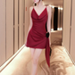 Burgundy A Line Spaghetti Straps Pleated Satin Short Homecoming Dress Outfits SH4430