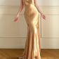 Vintage Elegant Mermaid Straps Beaded Gold Chiffon Satin Wedding Guest Dress Prom Dress SH5440