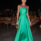 Elegant A Line Strapless Green Satin Long Prom Dress Evening Dress SH2072