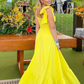 Cute A Line Straps Bow Yellow Satin Long Prom Dress Evening Dress SH2057