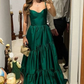 Modern A-Line Straps Green Sleeveless Pleated Long Prom Dress SH1492