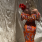 Stunning Orange Print Floral Mermaid Chiffon Prom Dress Vacation Dress SH6260