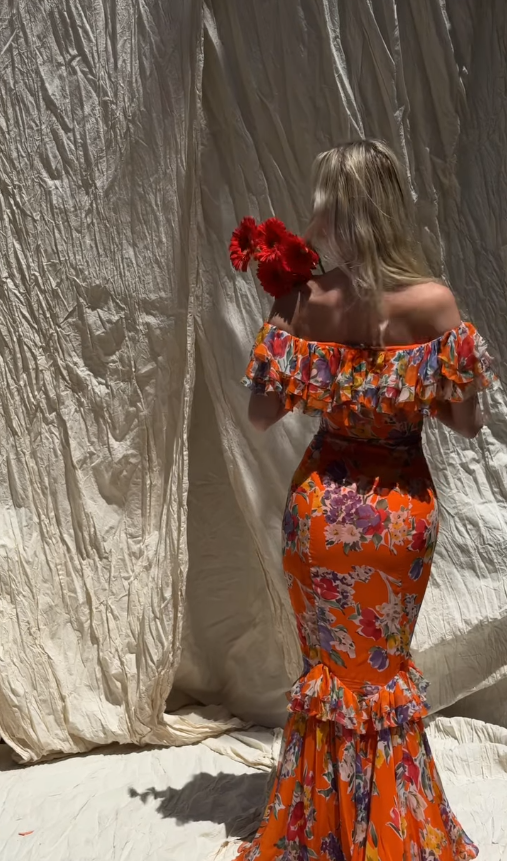 Stunning Orange Print Floral Mermaid Chiffon Prom Dress Vacation Dress SH6260