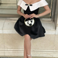 Stunning A Line Off the Shoulder White Black Satin Short Homecoming Dress Birthday Dress SH3026