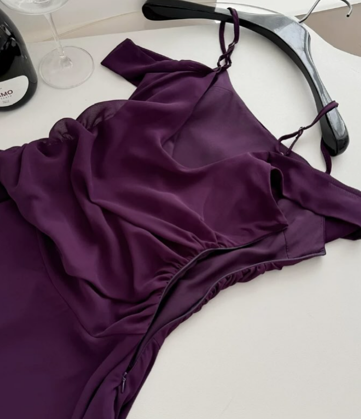 purple chiffon dress short Spaghetti Strap V Neck Purple Homecoming Dresses Short Chiffon Hoco Dress ARD1373
