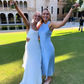 Elegant Sheath Halter Baby Blue Satin Bridesmaid Dress Evening Dress SH3198
