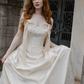Retro Apricot A Line Strapless Pearl Beaded Satin Wedding Dress SH6088