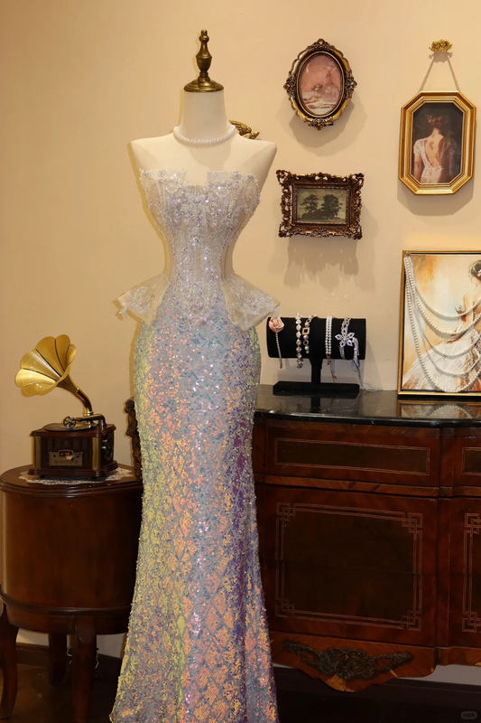 Shiny Exquisite Mermaid Strapless Sequin Long Prom Dress Party Dress Evening Dress SH3960