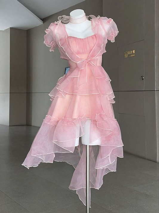 High Low Pink Chiffon Homecoming Dress 18th Birthday Outfits SH1337