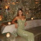 Shiny Green Sheath Spaghetti Strap Sequin Open Back Prom Dress Evening Dress with Slit SH4044